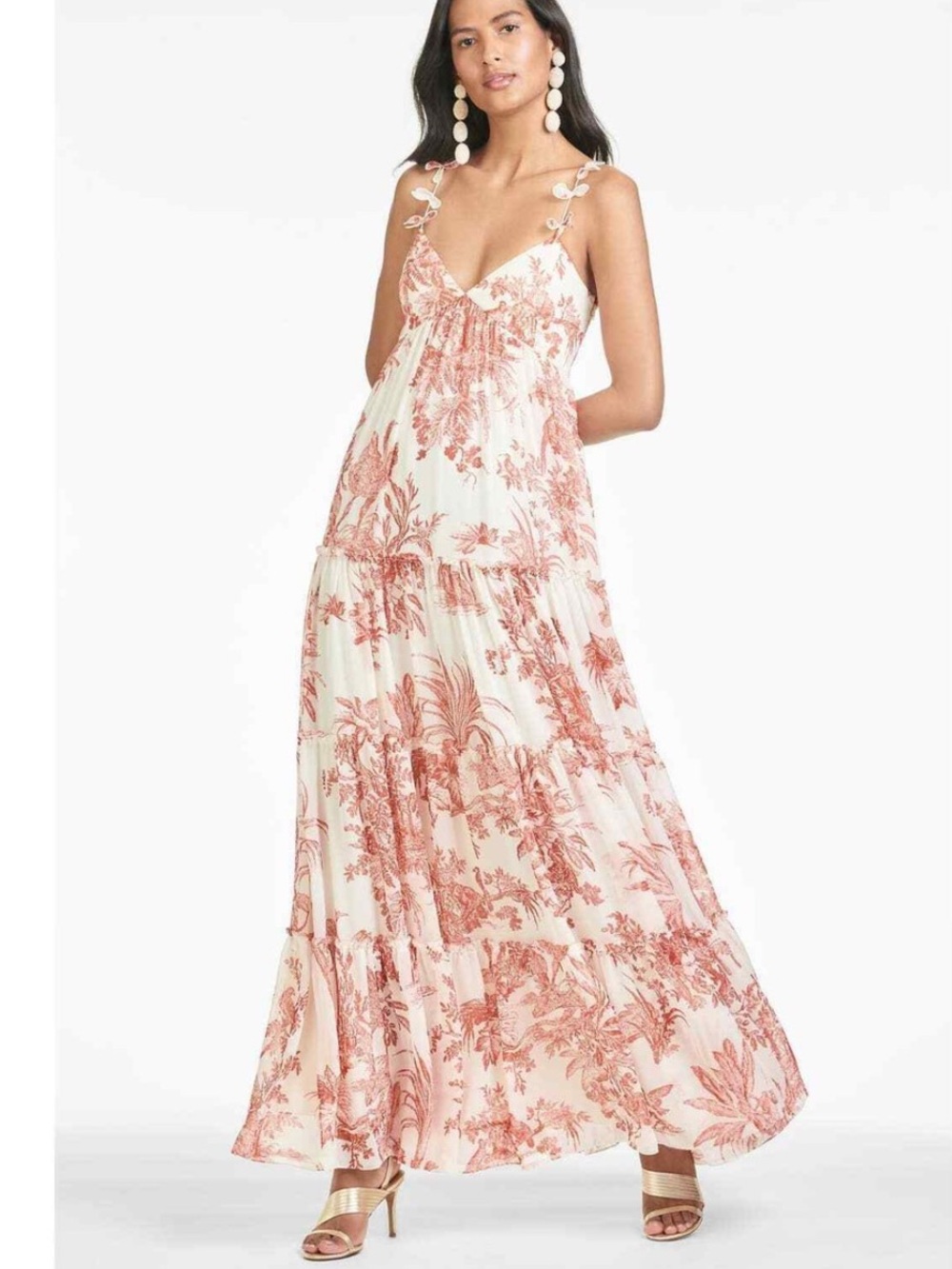 Sachin + Babi Cream Maxi Dress with Red Floral Print